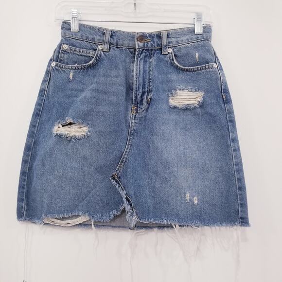 Free People Distressed Blue Denim Skirt - Picture 1 of 7